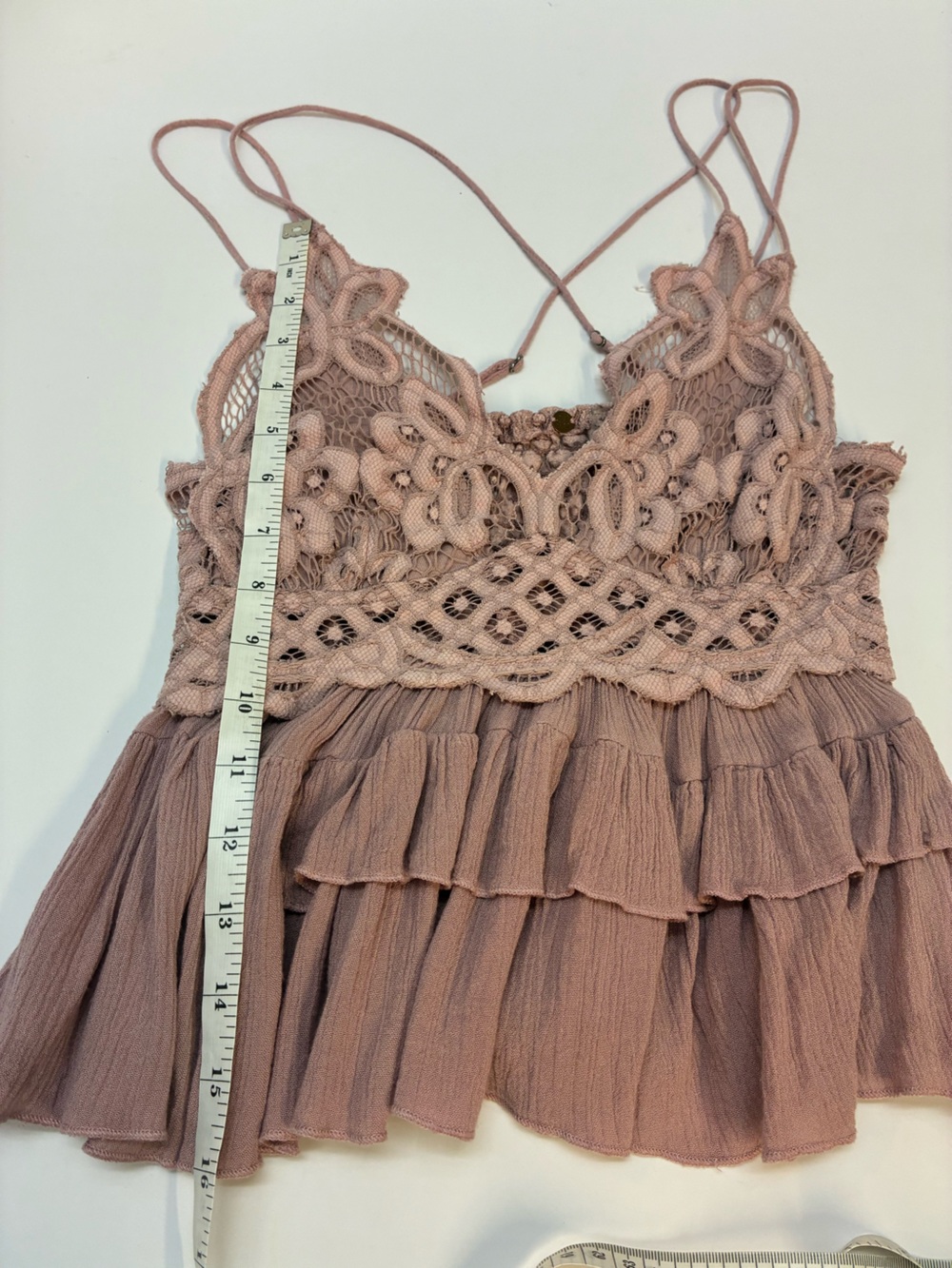Free People Adella Cami Mauve Lace Ruffled Tank Top, Womens small; festival top - Picture 3 of 16